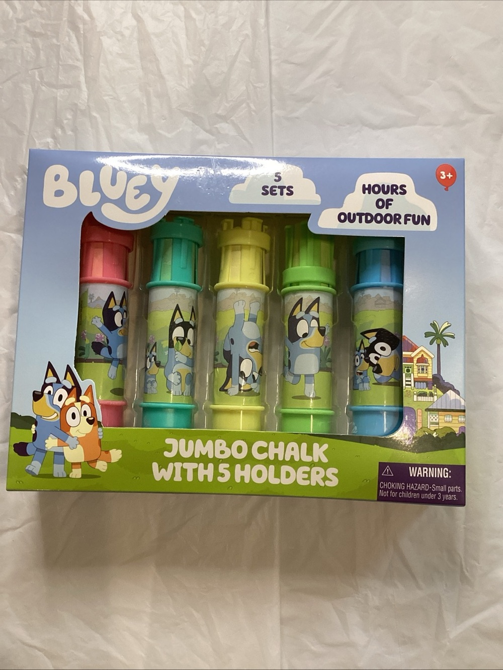 Disney Bluey Jumbo Chalk Set with Pink, Teal, Yellow, Green, Blue Holders